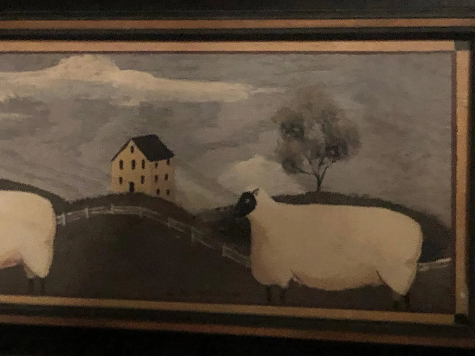 Framed Folk Art Oil on Board of Sheep in Pastoral Landscape - 4