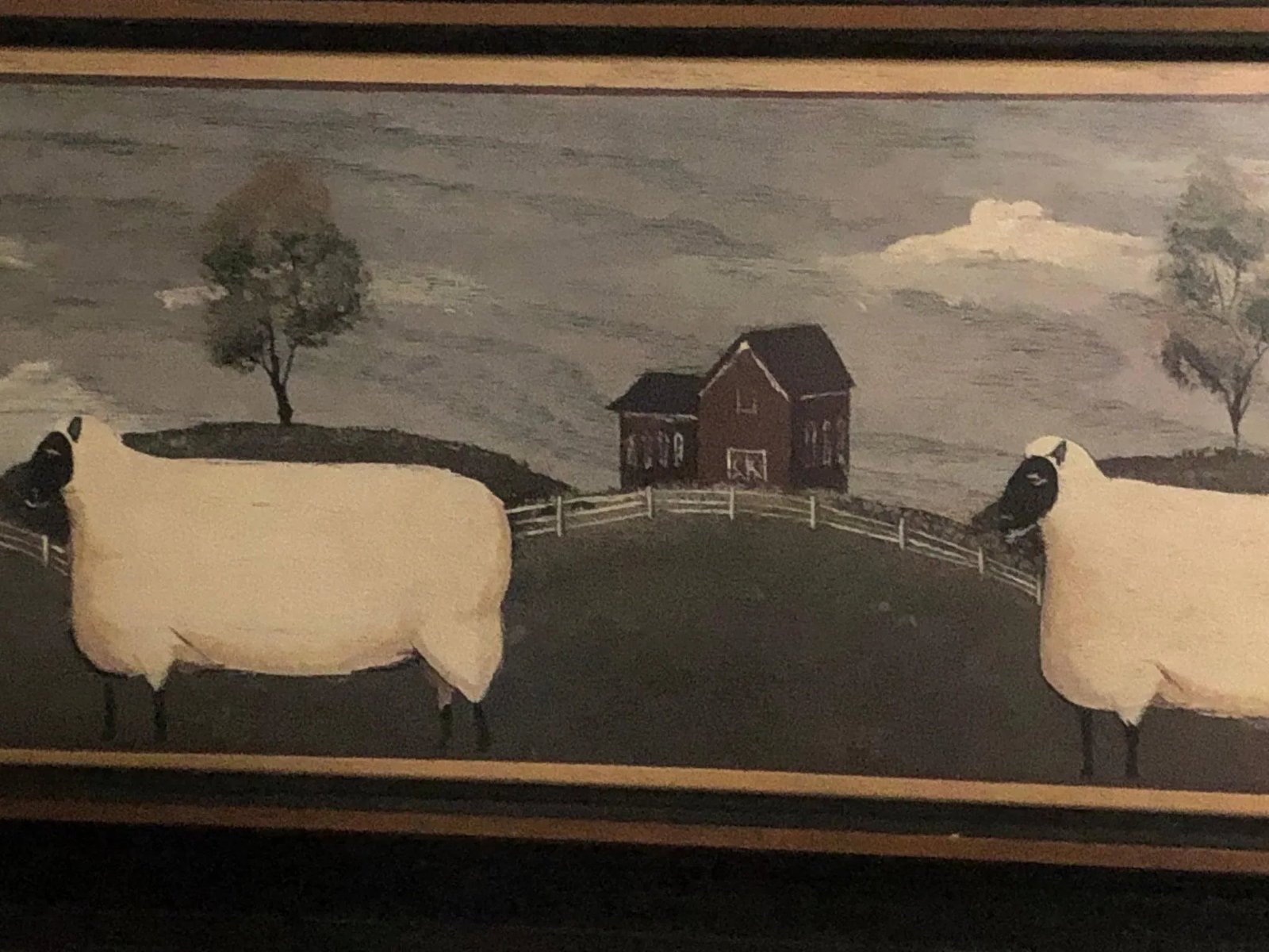 Framed Folk Art Oil on Board of Sheep in Pastoral Landscape - 5