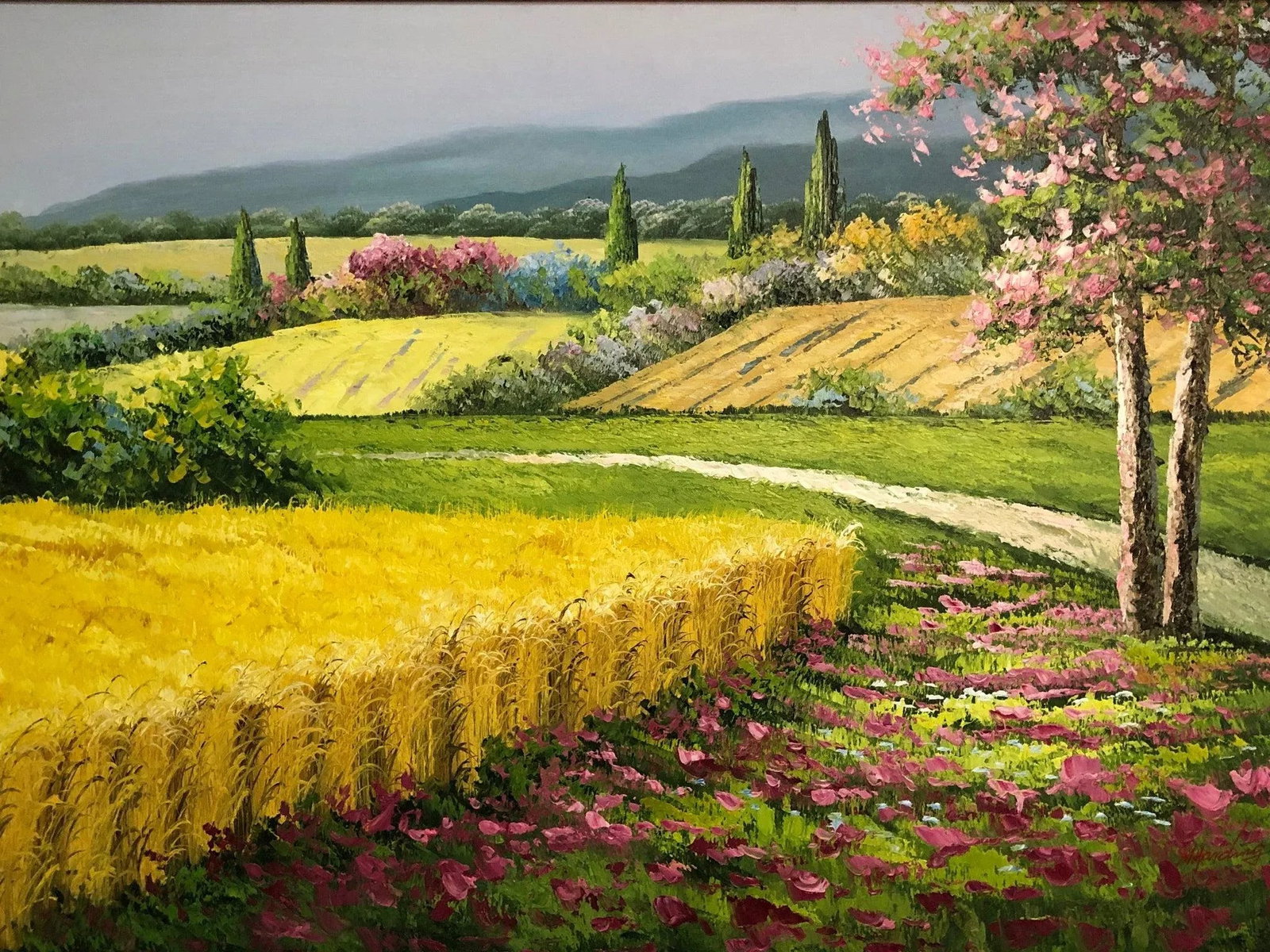 Mid 20th Century Meadow Pathway - Oil on Canvas, Framed - 5