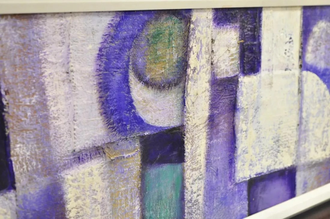 Modern Abstract Blue and Purple Acrylic on Canvas Large Painting Signed Pentkoff, Framed - 10