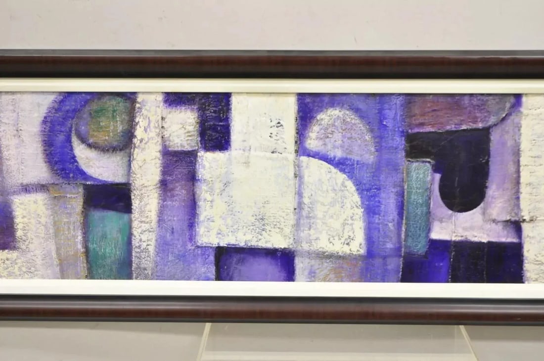 Modern Abstract Blue and Purple Acrylic on Canvas Large Painting Signed Pentkoff, Framed - 4