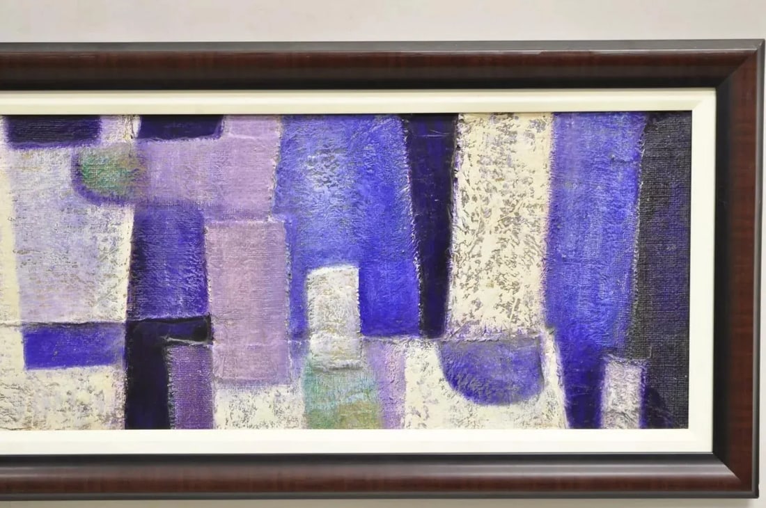 Modern Abstract Blue and Purple Acrylic on Canvas Large Painting Signed Pentkoff, Framed - 5