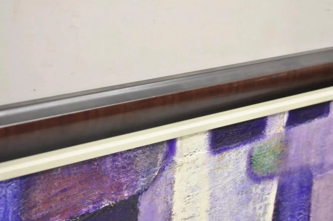 Modern Abstract Blue and Purple Acrylic on Canvas Large Painting Signed Pentkoff, Framed - 7