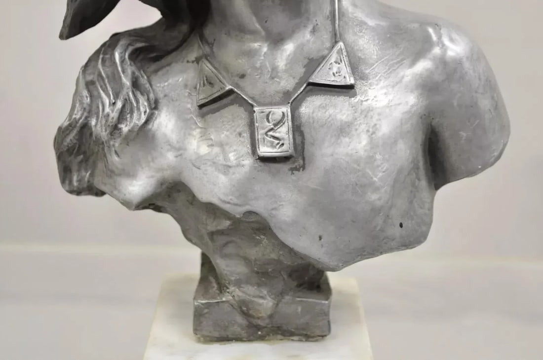 Early 20th Century Antique Emmanuel Villanis "Saida" Pewter Clad Female Bust Sculpture Statue - 4