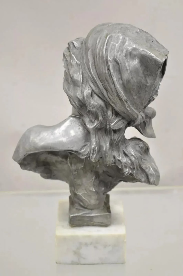 Early 20th Century Antique Emmanuel Villanis "Saida" Pewter Clad Female Bust Sculpture Statue - 6