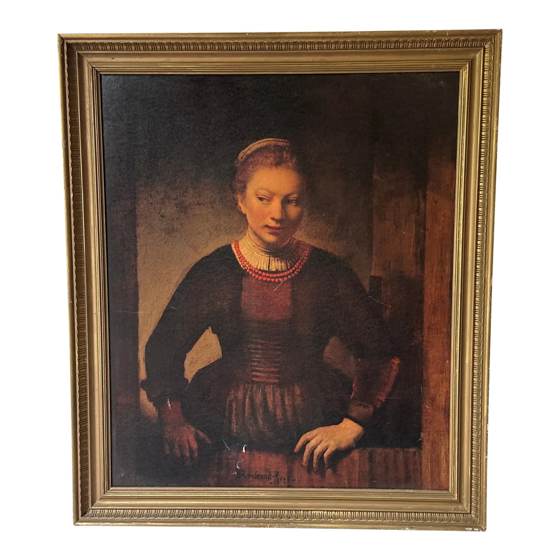 1970s Antique English Woman Print in Gold Frame: Up for consideration is a beautiful vintage print of an english woman in a gold frame. This would look lovely in your home and it is a great find for the interior design enthusiast. Please check out