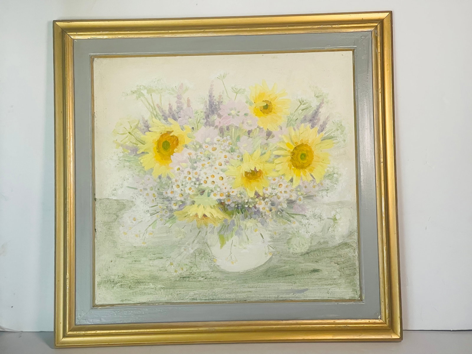 20 Th C Original Oil on Board Sunflower Painting - 4