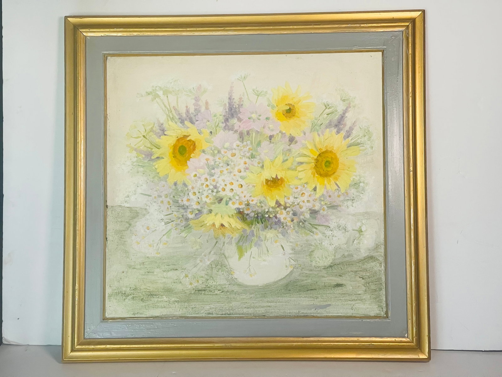 20 Th C Original Oil on Board Sunflower Painting - 5