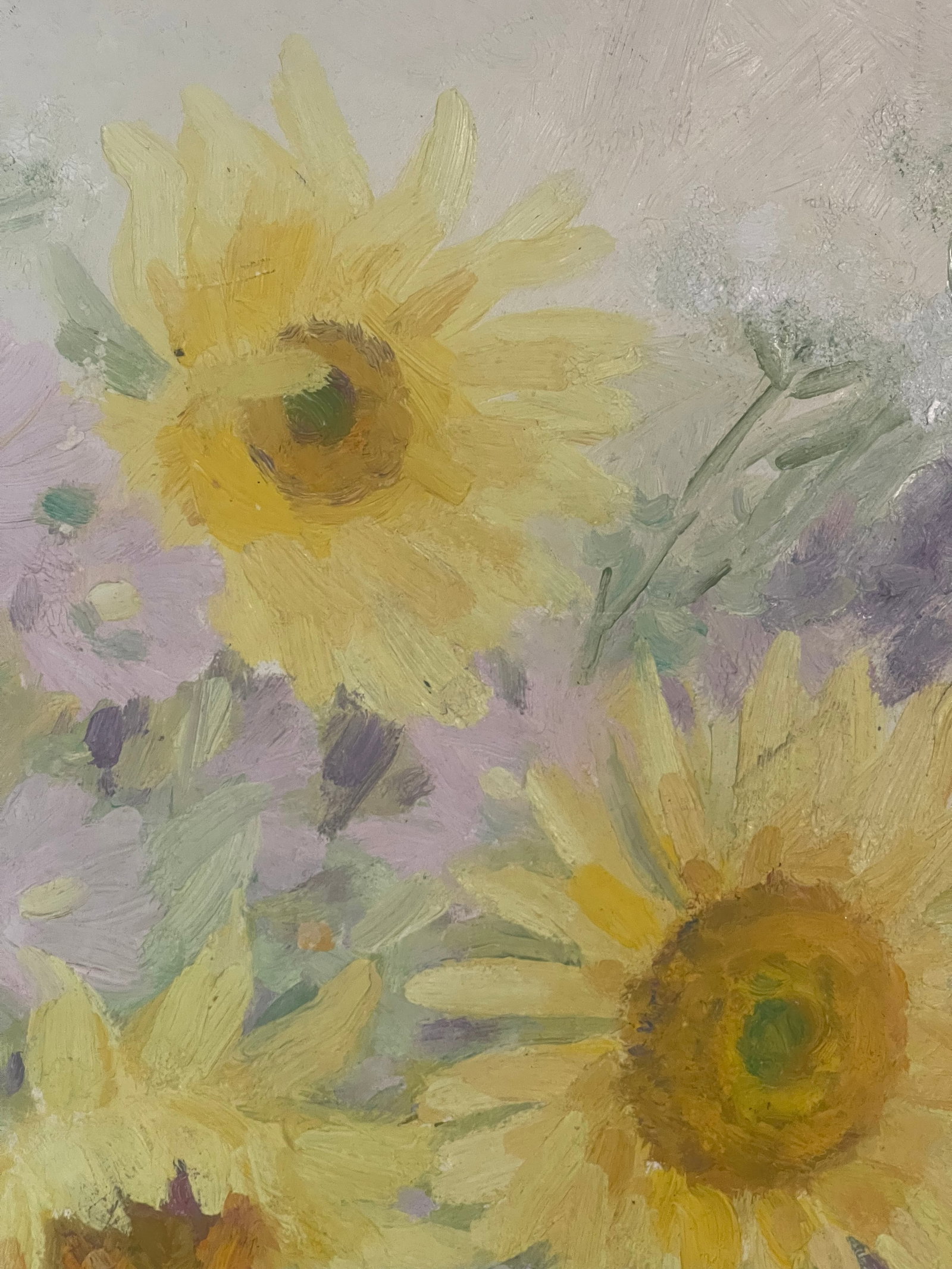 20 Th C Original Oil on Board Sunflower Painting - 7