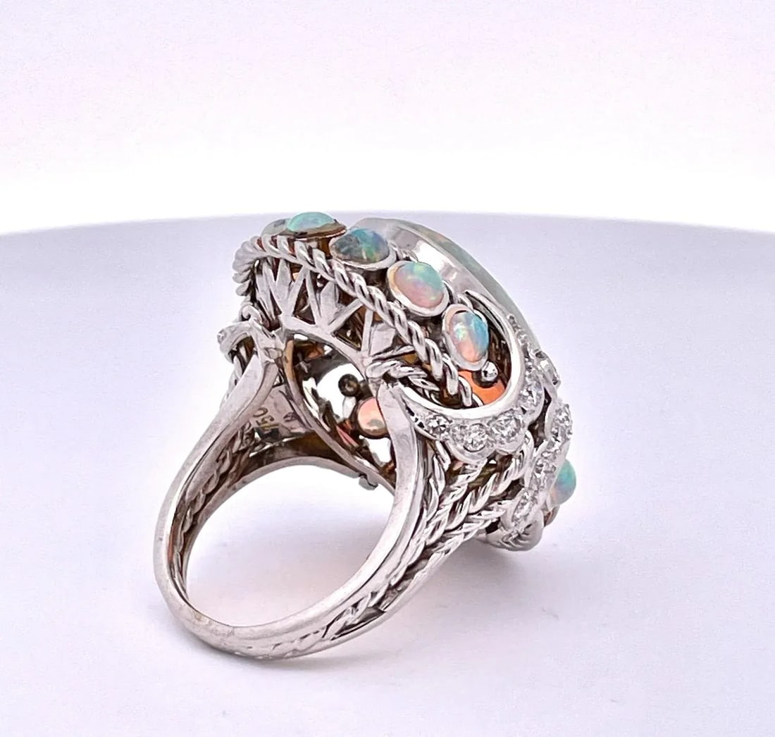 Large Opal Diamond Ring 18k 6.75 - 2