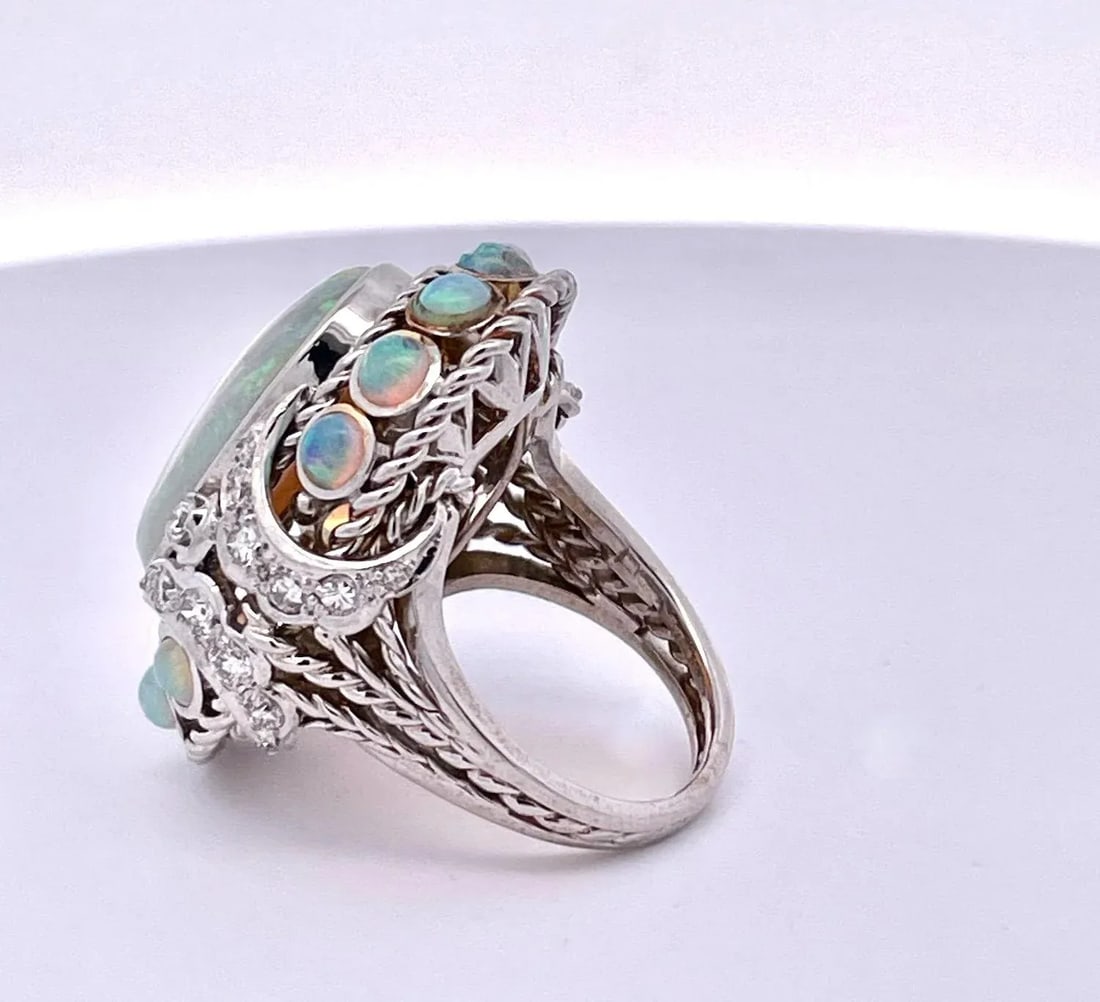Large Opal Diamond Ring 18k 6.75 - 3