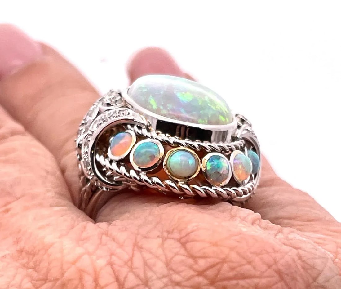 Large Opal Diamond Ring 18k 6.75 - 6
