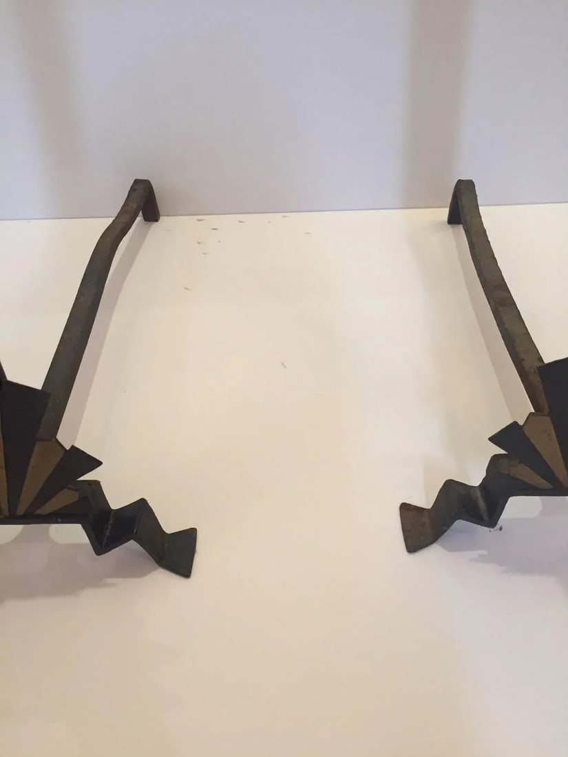 Art Deco Andirons in Black and Gold - 3