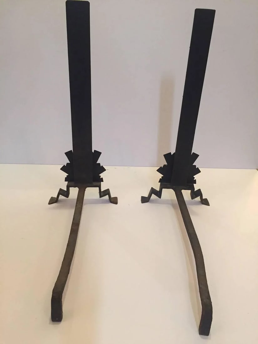 Art Deco Andirons in Black and Gold - 4