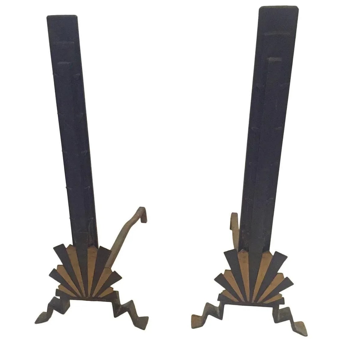 Art Deco Andirons in Black and Gold - 7