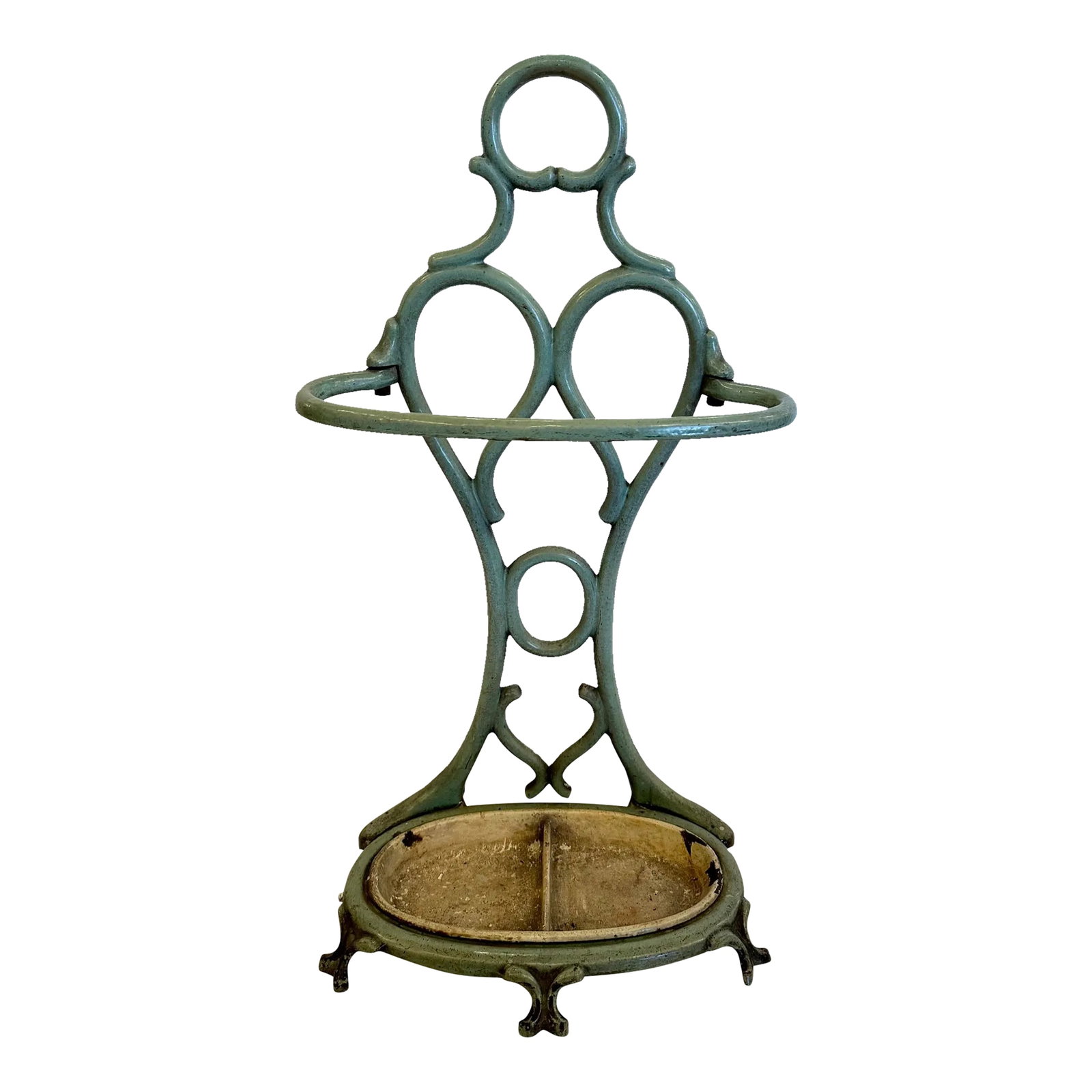 French Enamel Celedon Green Iron Umbrella Stand (1 of 9)