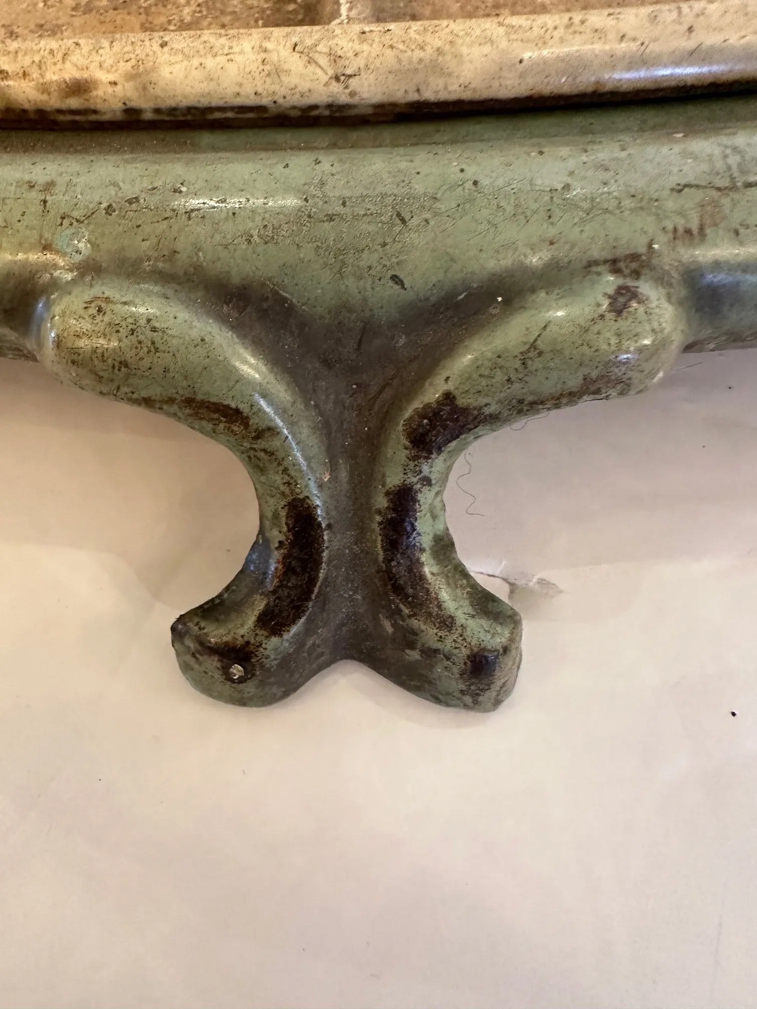 French Enamel Celedon Green Iron Umbrella Stand - 2