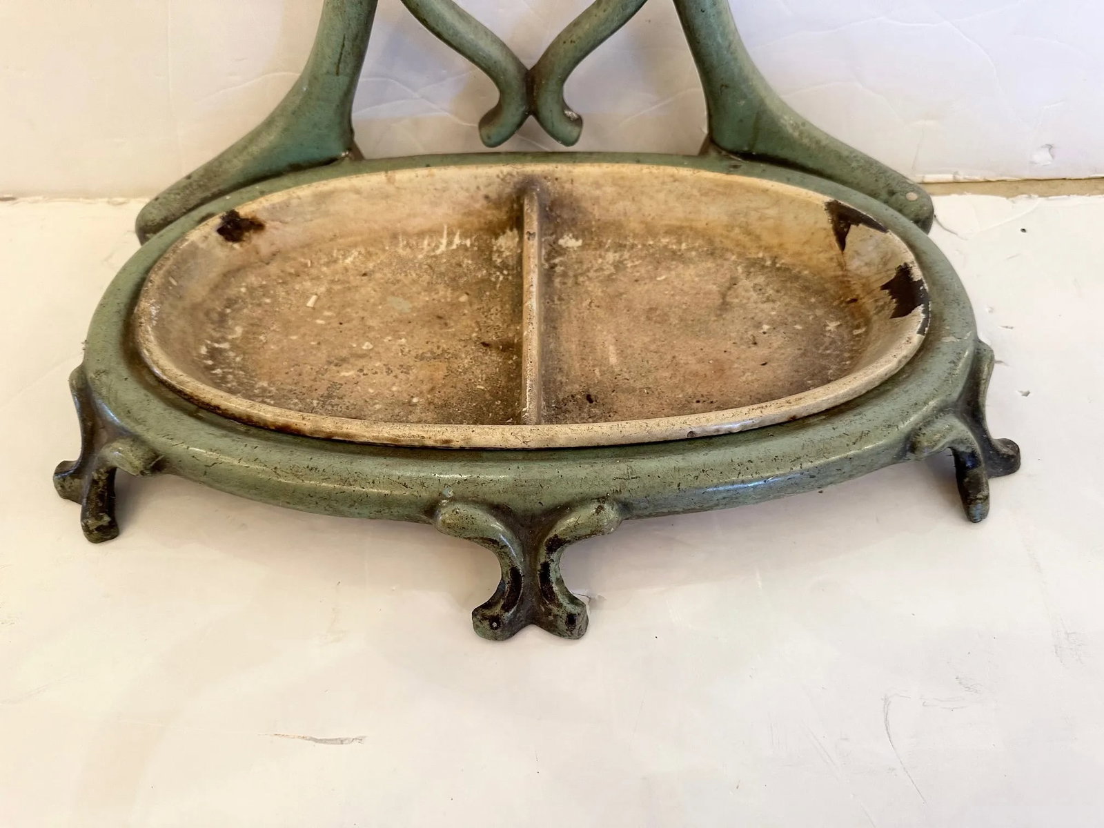 French Enamel Celedon Green Iron Umbrella Stand - 3