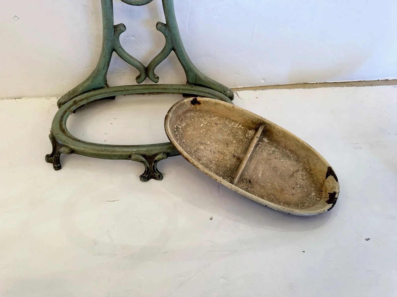 French Enamel Celedon Green Iron Umbrella Stand - 5