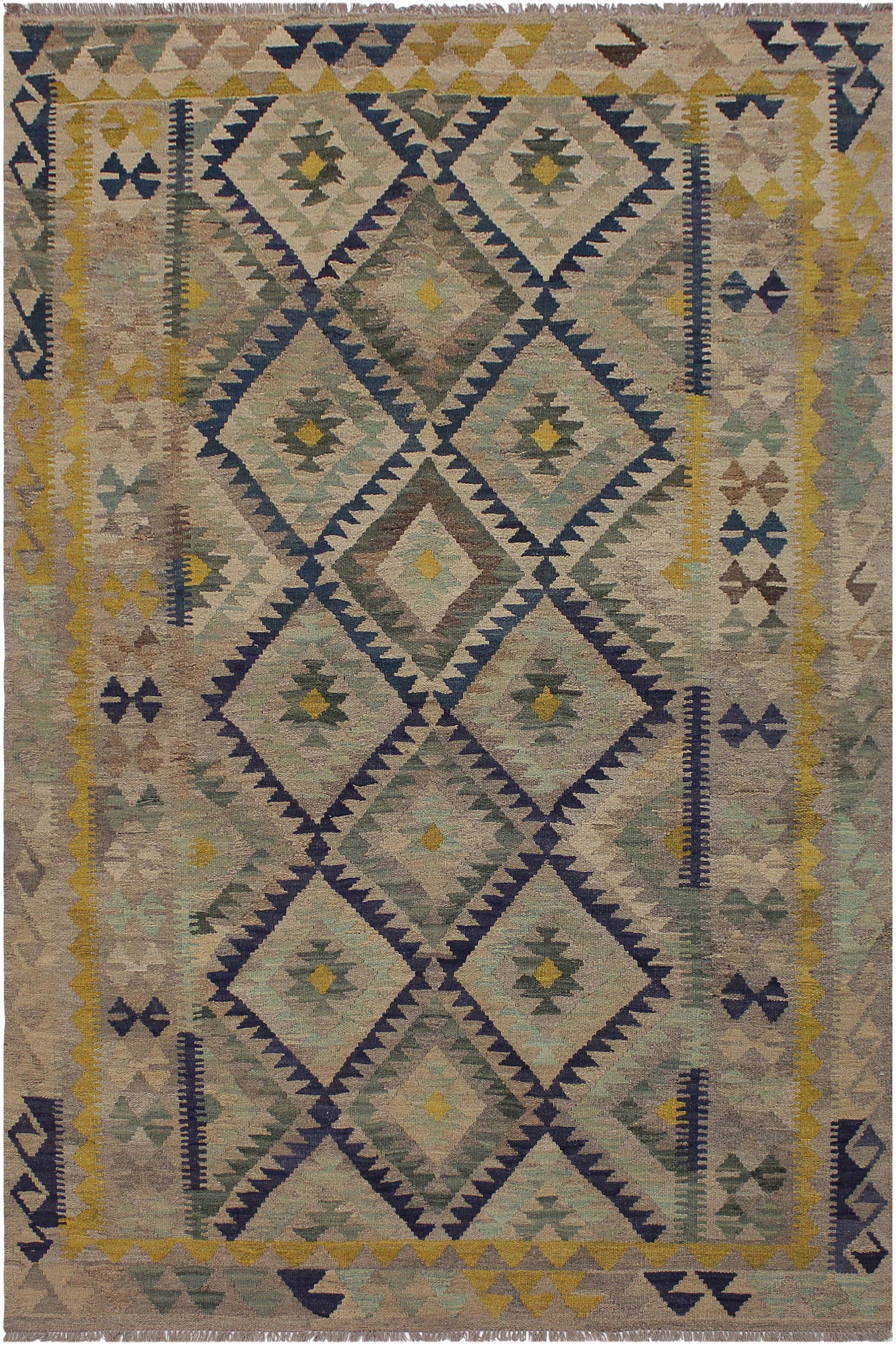 Bohemian Kilim Gray/Gold Hand-Woven Wool Rug -5'11 X 8'1 (1 of 8)