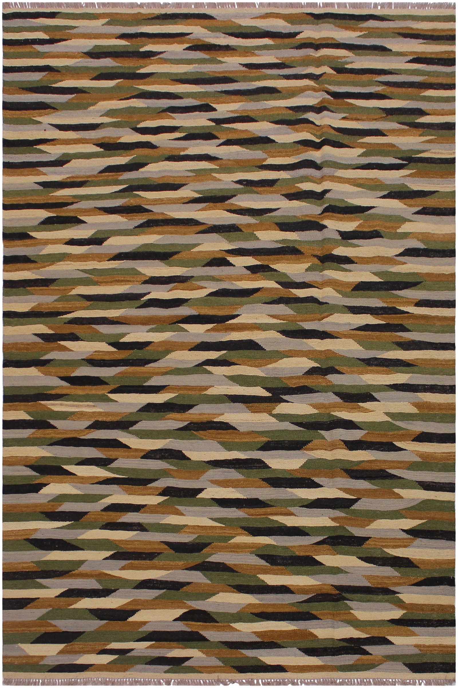 1990s Abstract Kilim Hand-Woven Wool Rug - 5'11'' * 8'2'' (1 of 8)