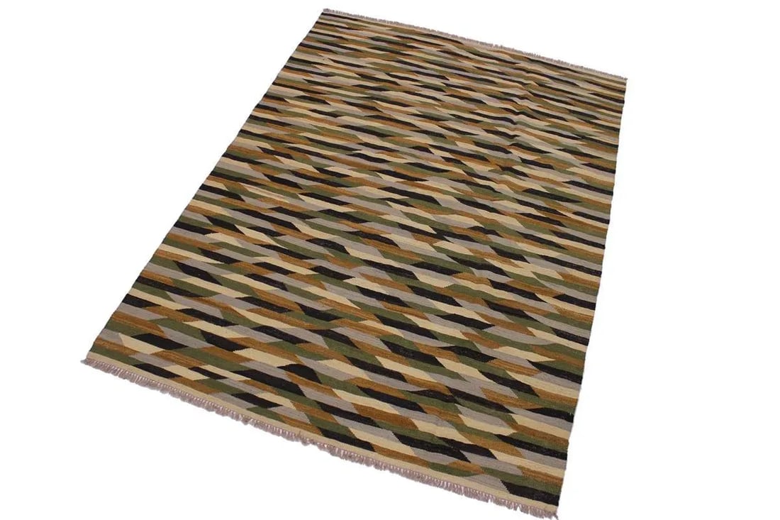 1990s Abstract Kilim Hand-Woven Wool Rug - 5'11'' * 8'2'' - 3