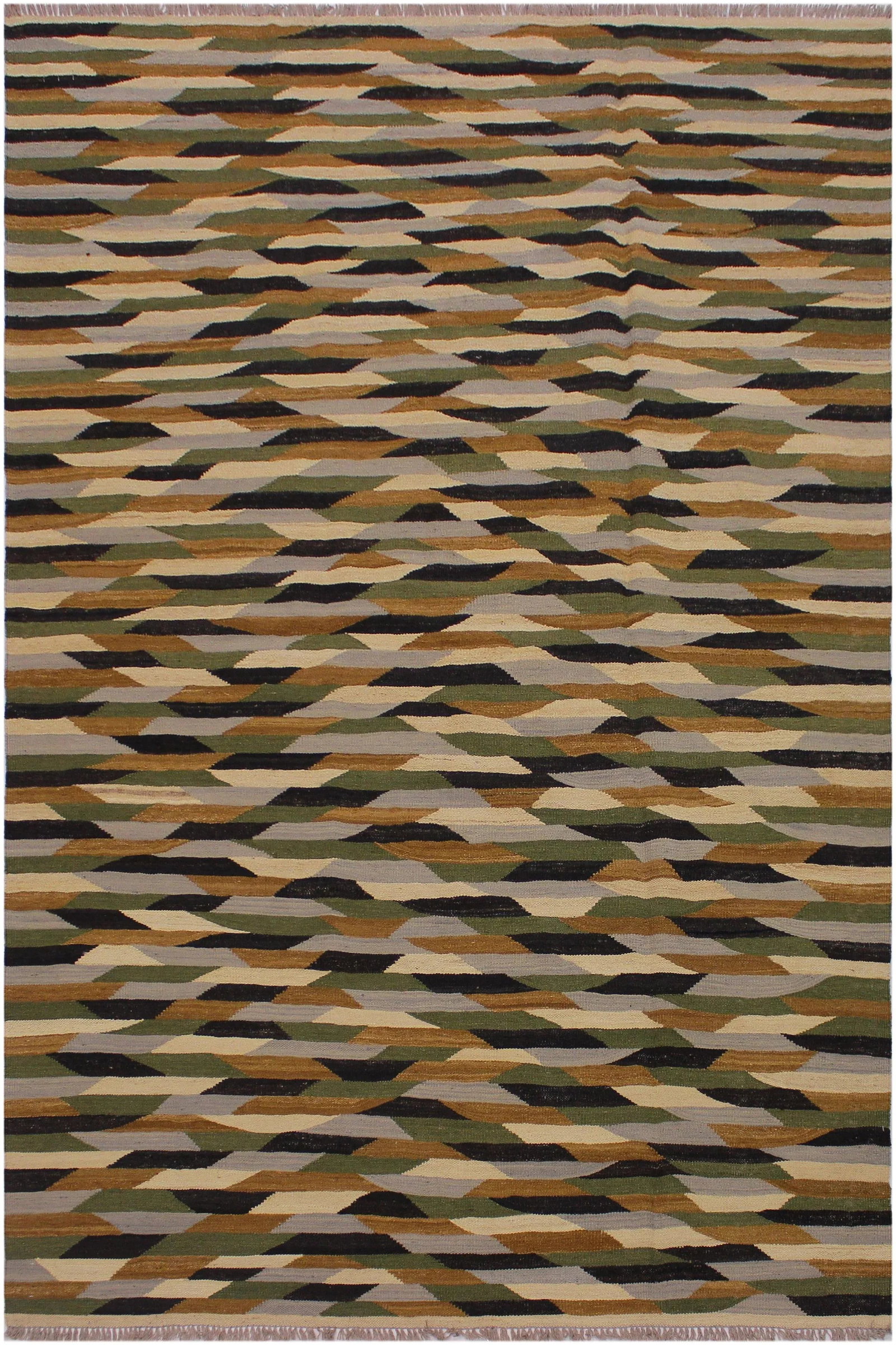 1990s Abstract Kilim Hand-Woven Wool Rug - 5'11'' * 8'2'' - 8