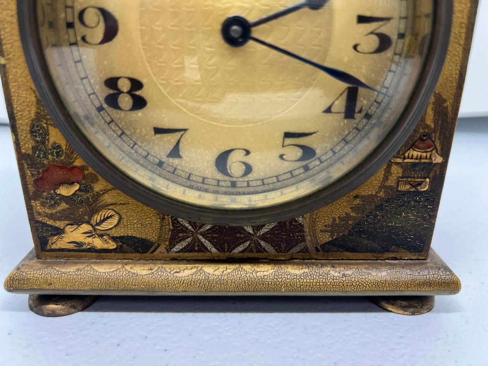 Shreve Crump & Low Boston Chinoiserie Decorated Tole Mantel Clock - Swiss Mov't - 4