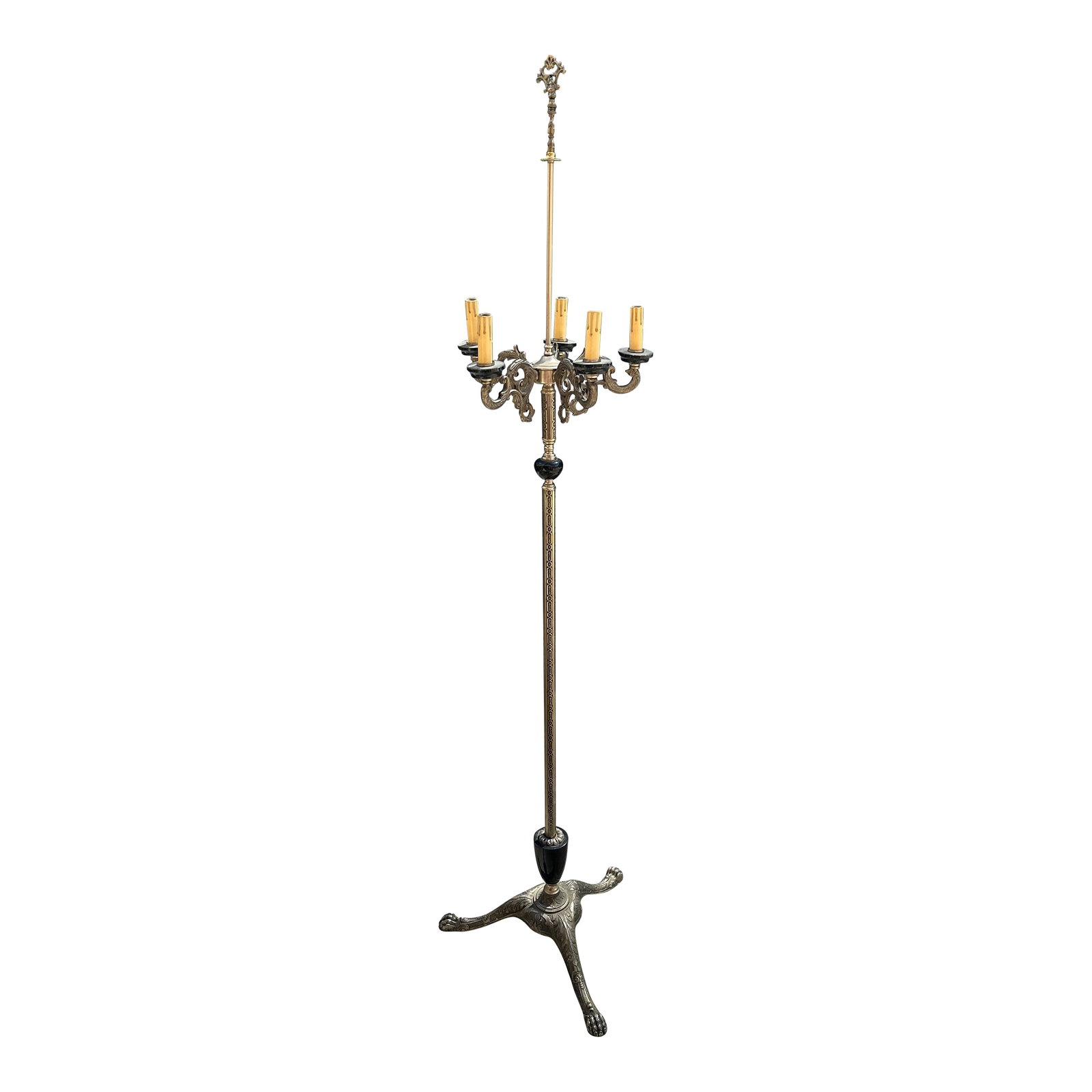 1970s Silver Candelabra Floor Lamp With Claw Feet: Up for consideration is a beautiful silver candelabra floor lamp. This would look lovely in your home and it is a great find for the interior design enthusiast. Please check out my other listings!