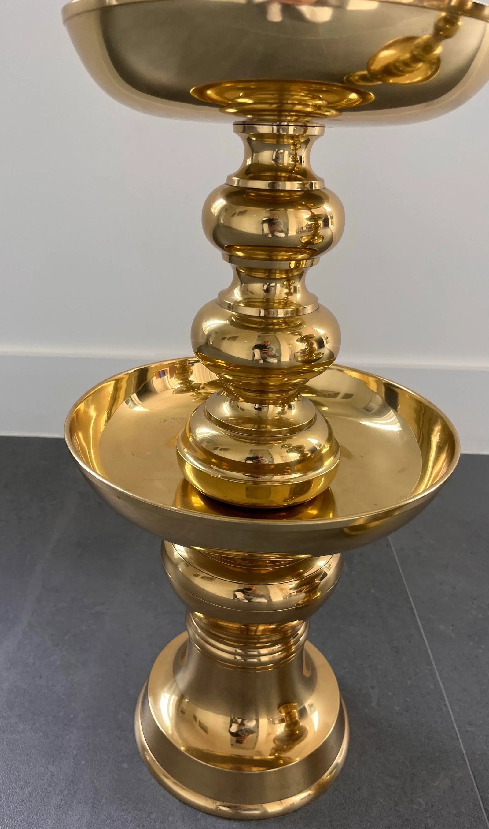 Pair of Very Large Polished Brass Floor Candle Holders - 10