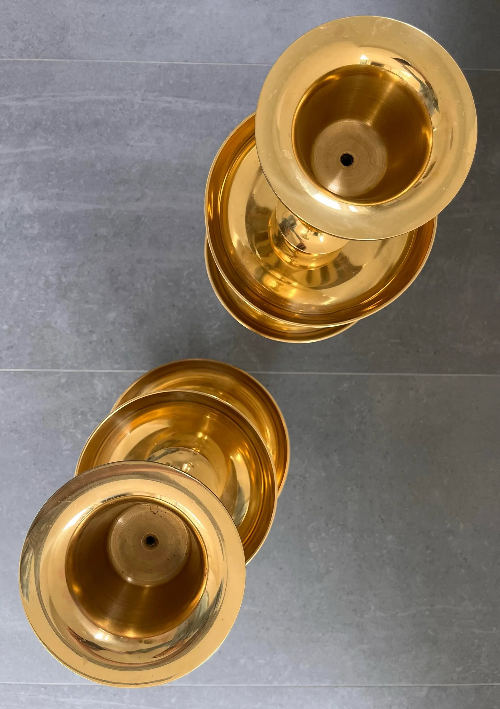 Pair of Very Large Polished Brass Floor Candle Holders - 11