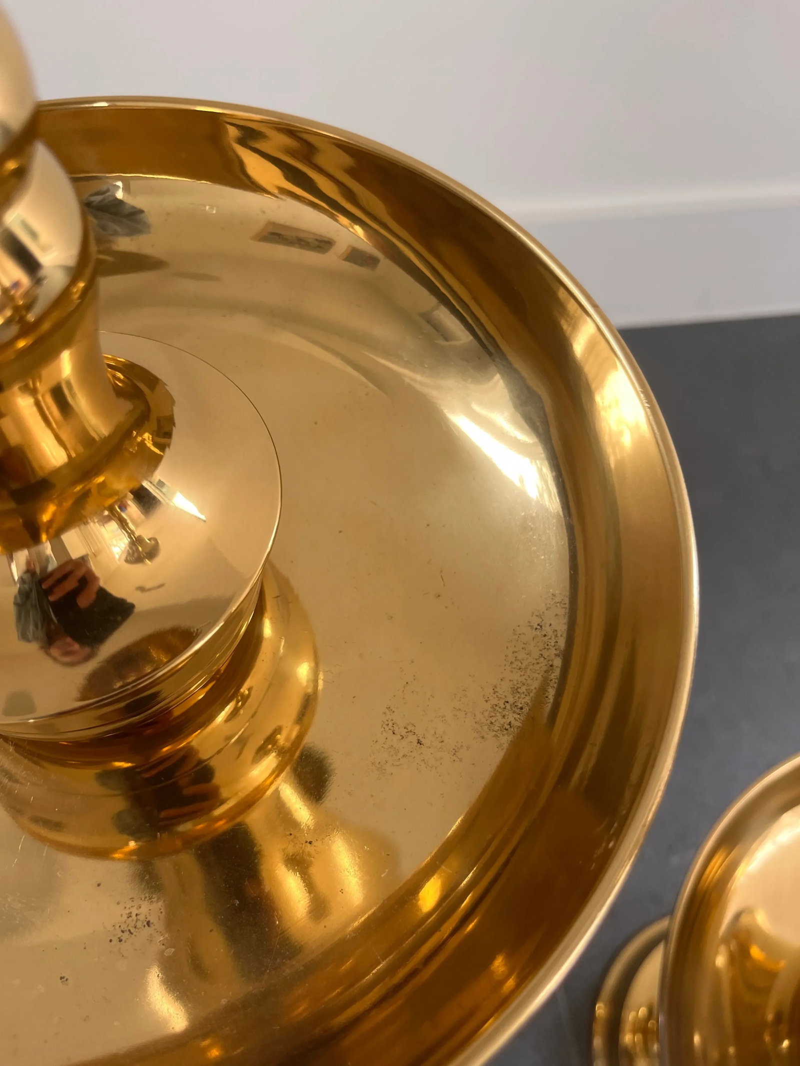 Pair of Very Large Polished Brass Floor Candle Holders - 12