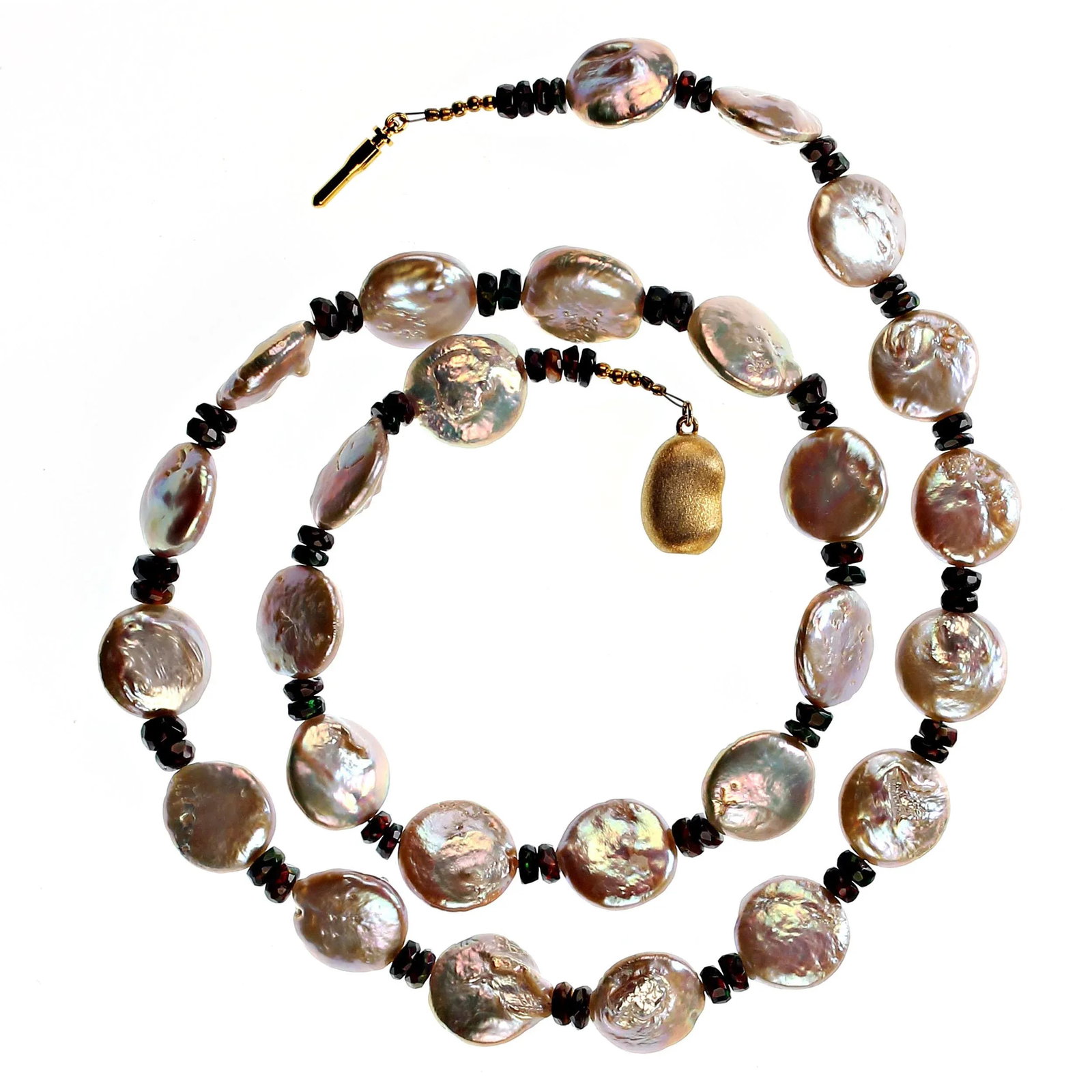 Silvery Coin Pearls and Black Opal Necklace June Birthstone - 6