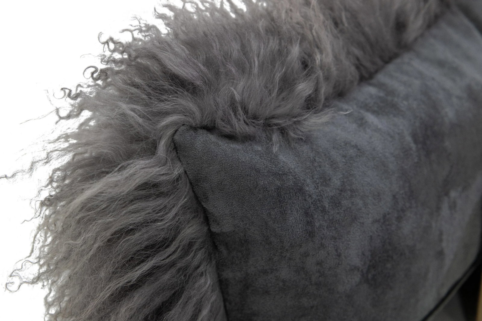 Modern Mongolian Lamb Fur Single Side Pillow in Gray - 5