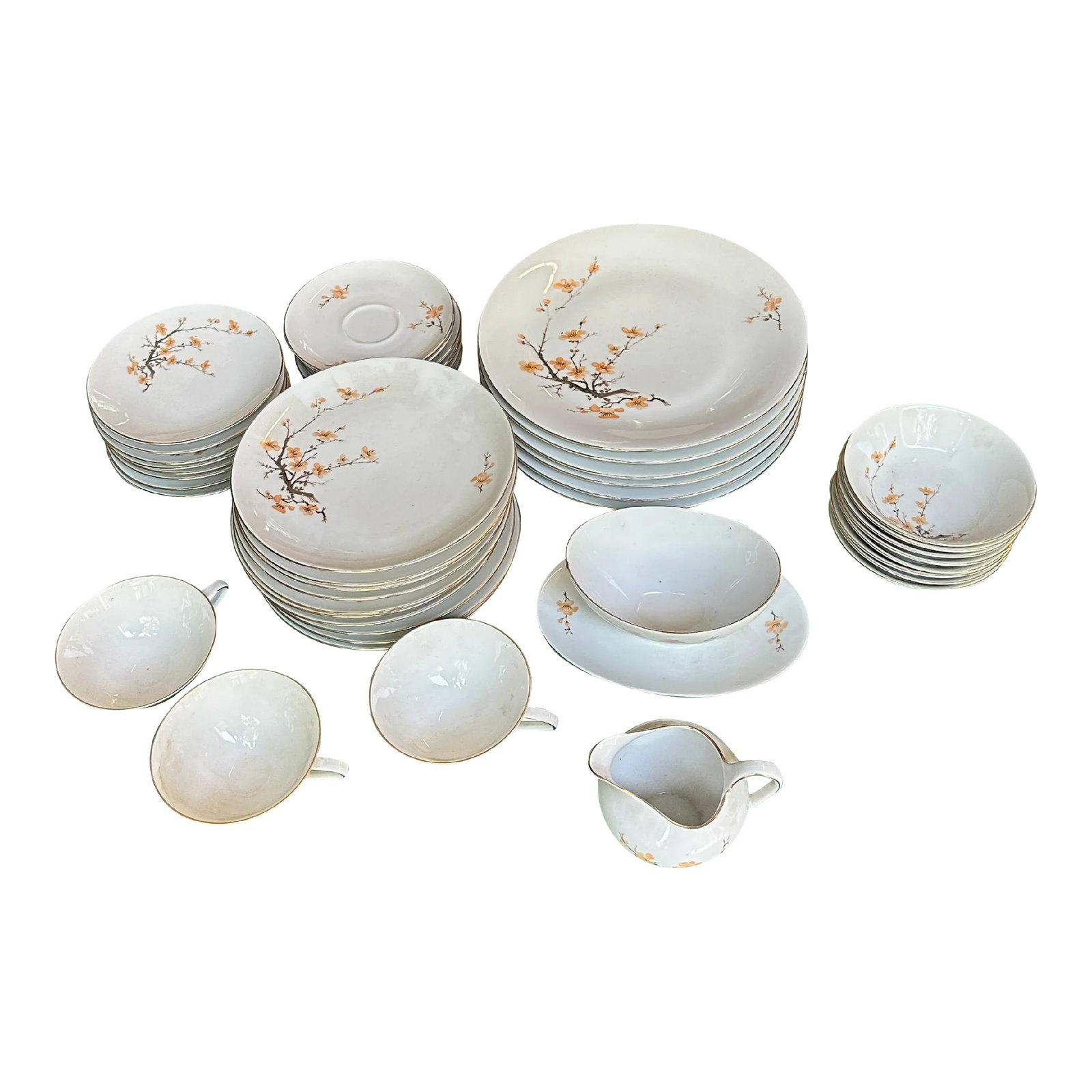 1970s Bareuther Japanese Cherry Blossom Dinnerware Set- 45 Pieces: Up for consideration is a beautiful collection of Bareuther Japanese cherry blossom dinnerware. These would look lovely in your home and they are a great find for the interior design enthusiast.