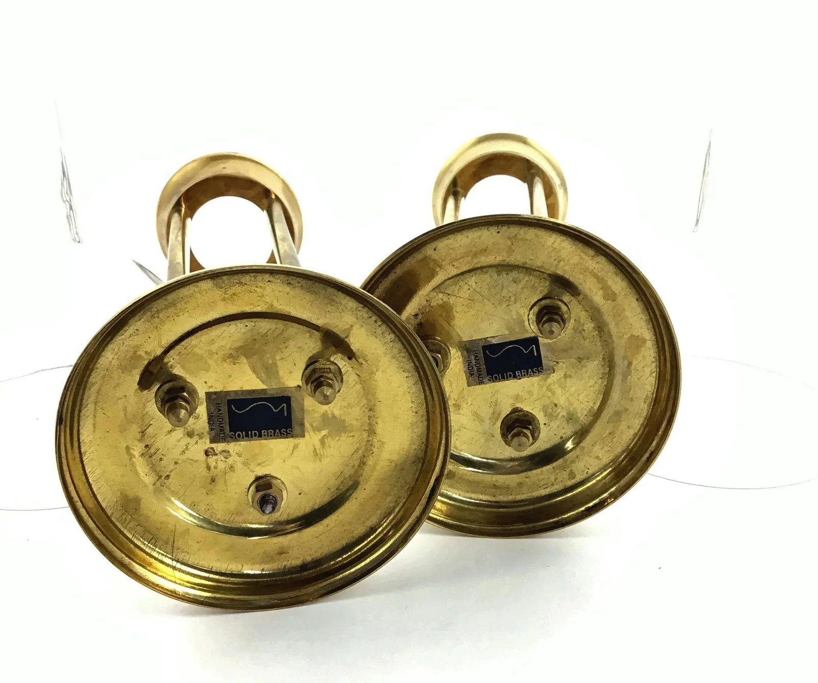1960s Mid-Century Modern Glass and Brass Vases or Candle Holders - a Pair - 6