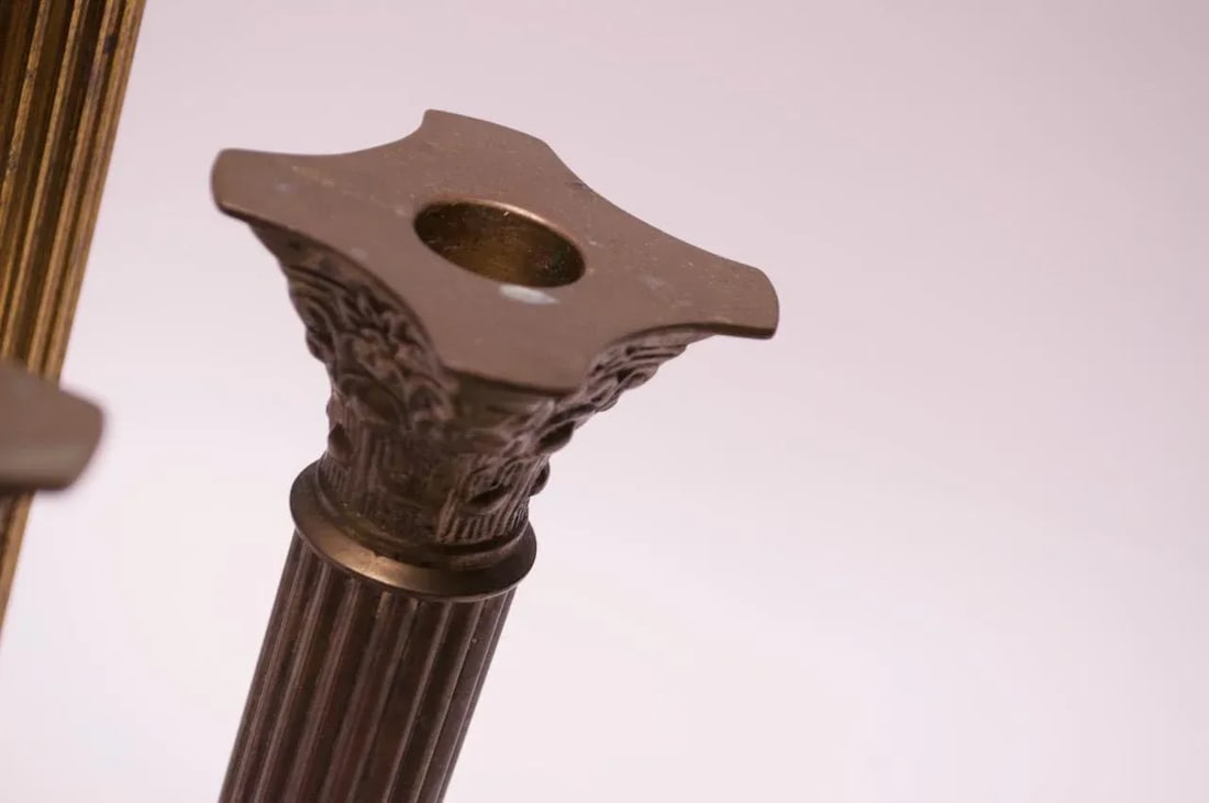 Vintage Patinated Brass Candlesticks - Set of 6 - 10