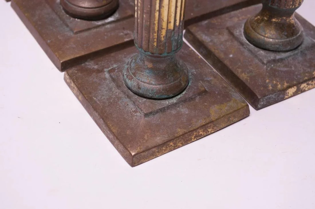 Vintage Patinated Brass Candlesticks - Set of 6 - 12