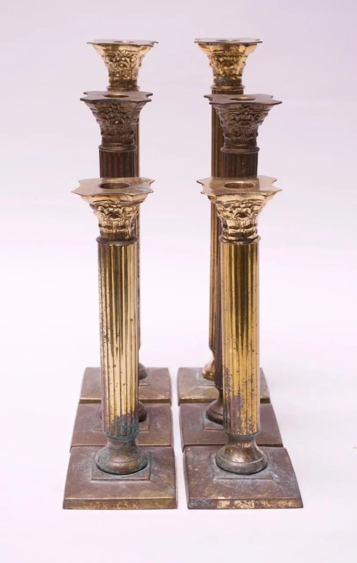 Vintage Patinated Brass Candlesticks - Set of 6 - 2