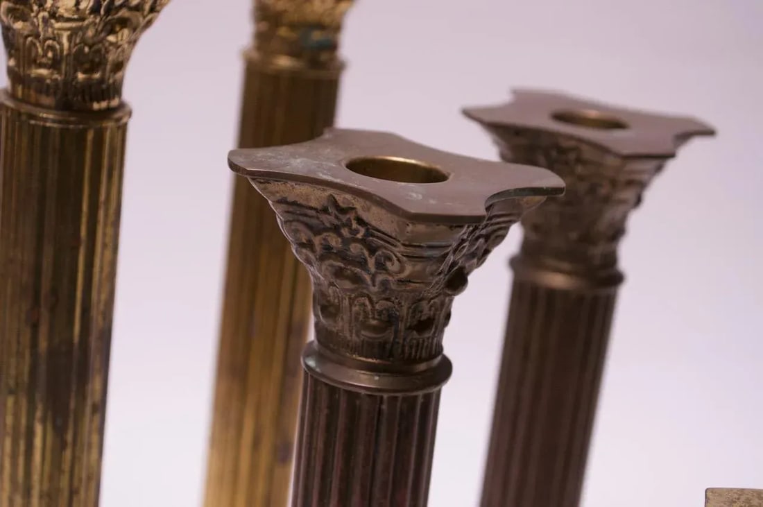 Vintage Patinated Brass Candlesticks - Set of 6 - 7