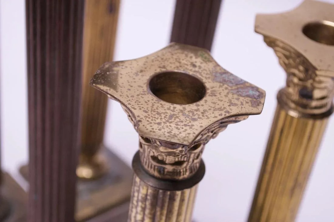 Vintage Patinated Brass Candlesticks - Set of 6 - 9