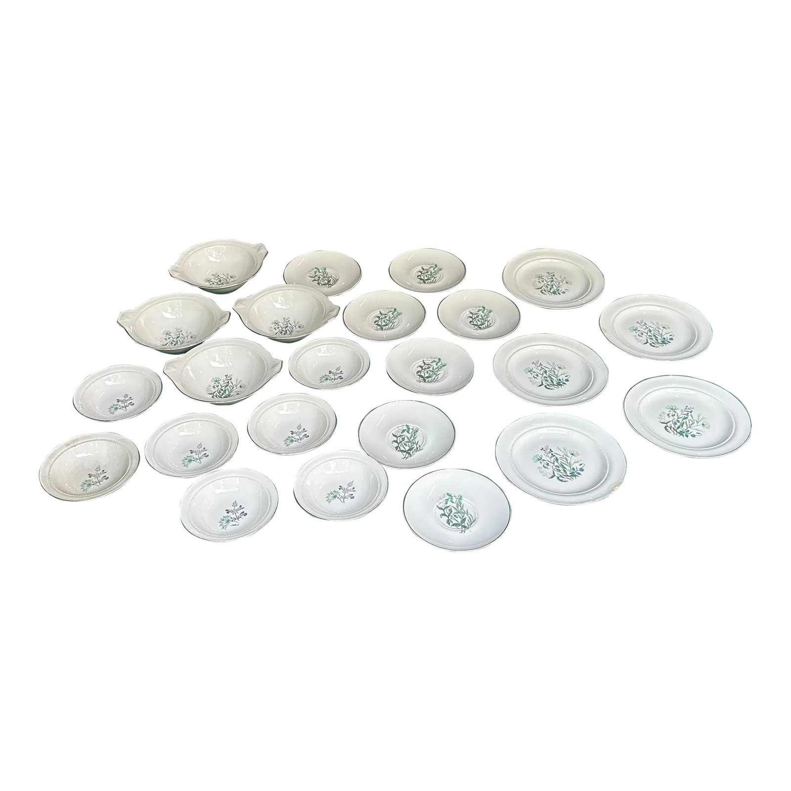 1970s Collection of Small Plates and Bowls With Different Flower Designs- 22 Pieces: Up for consideration is a beautiful collection of small plates and bowls with different flowers on each set. These would look lovely in your home and they are a great find for the interior design