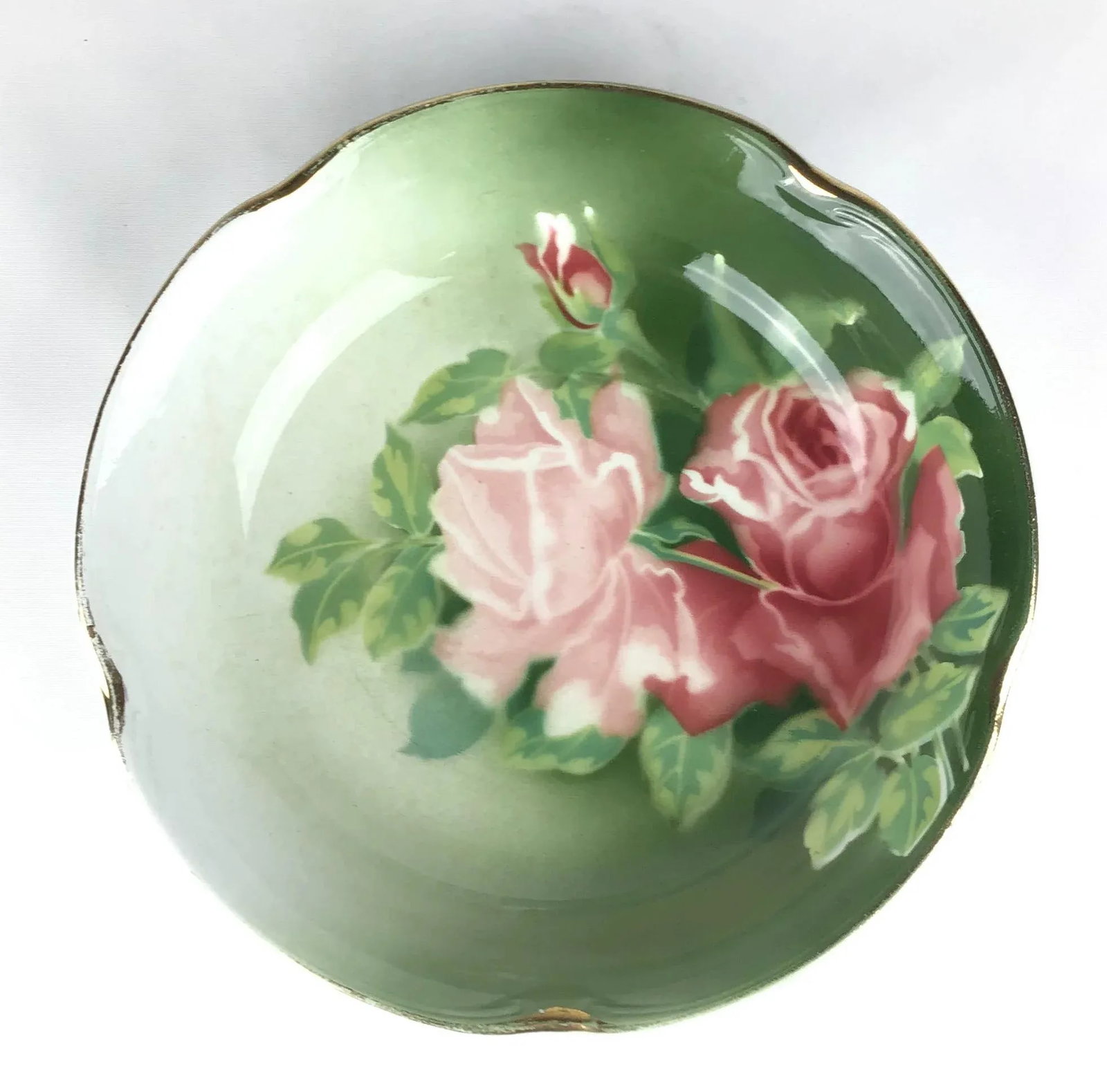 1800s Hand Painted Rose Pattern Serving Bowl - 4
