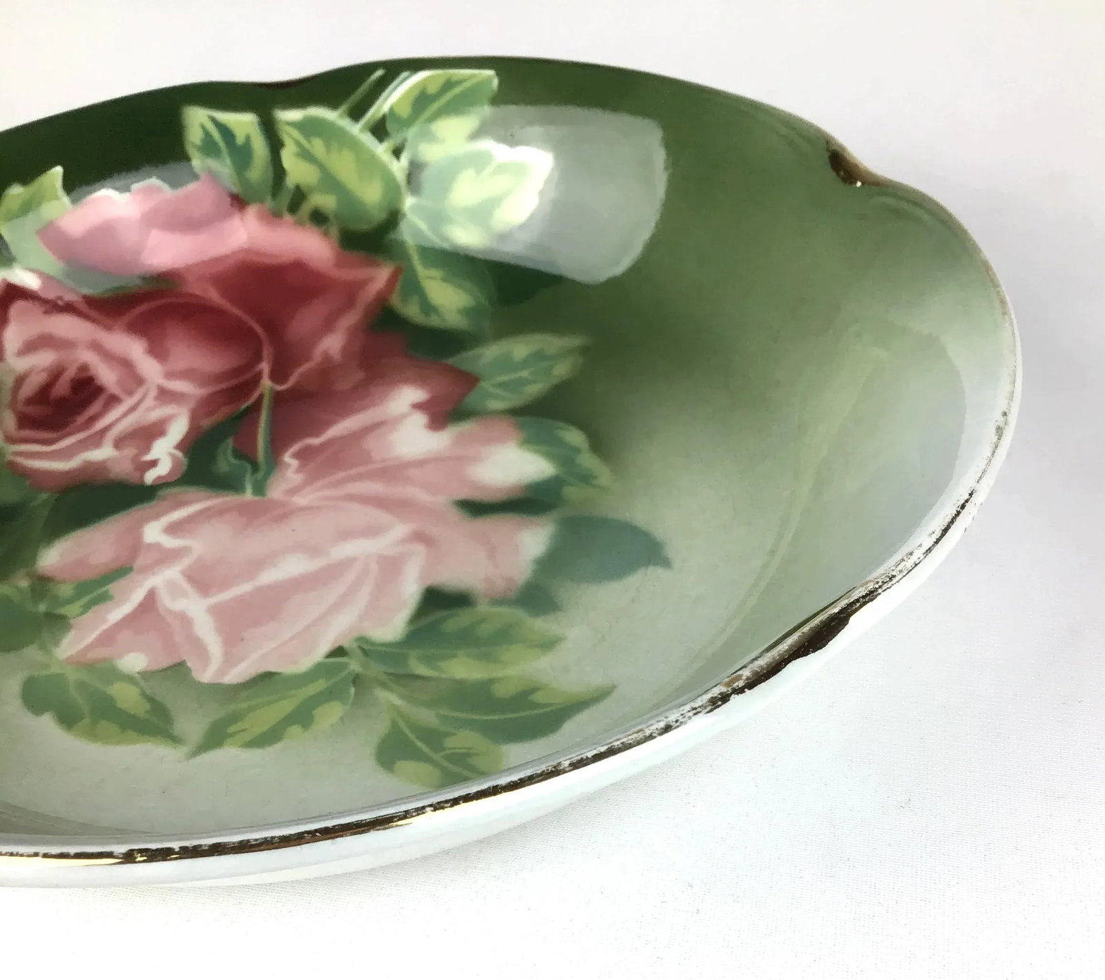 1800s Hand Painted Rose Pattern Serving Bowl - 5