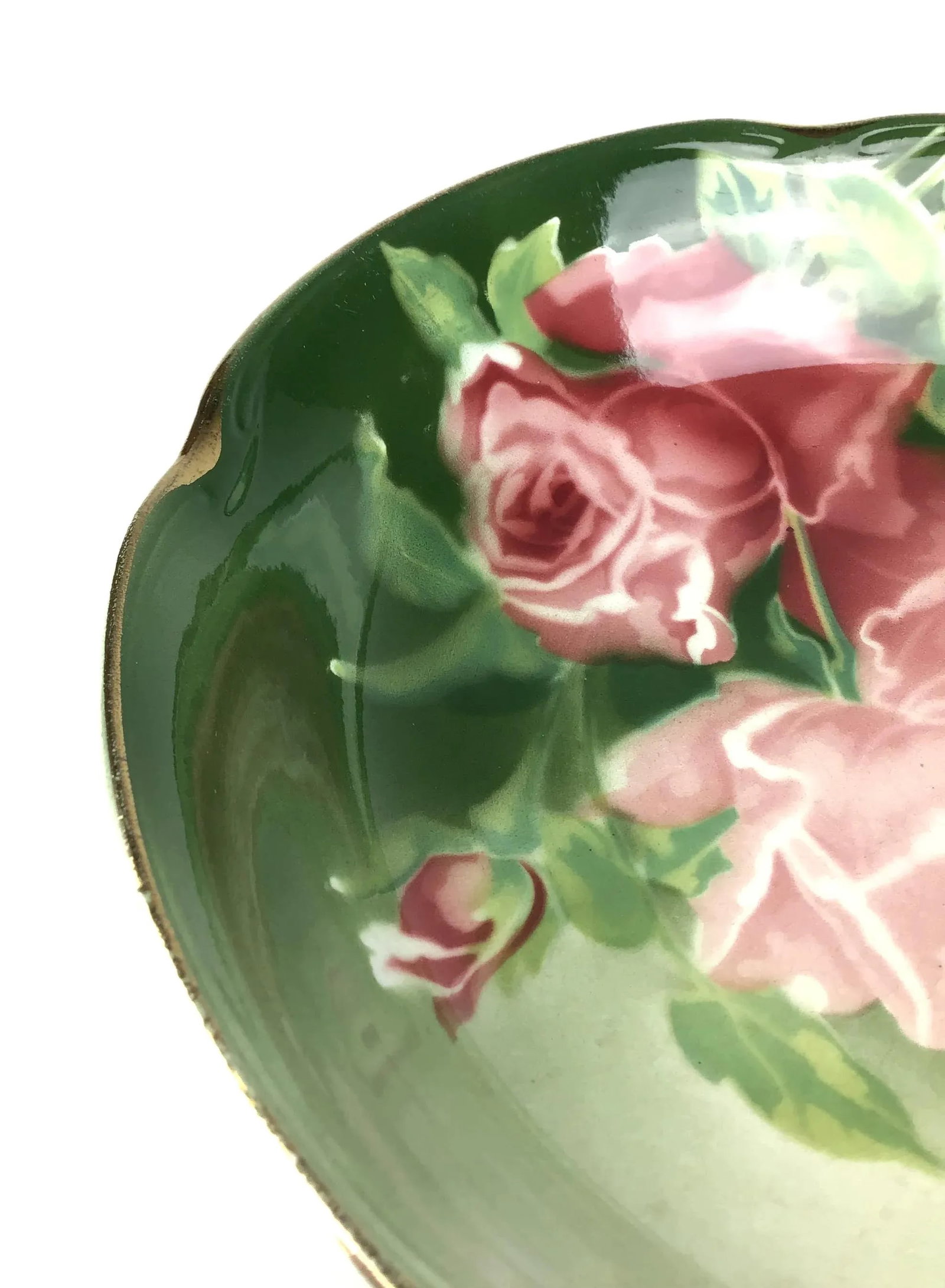 1800s Hand Painted Rose Pattern Serving Bowl - 6