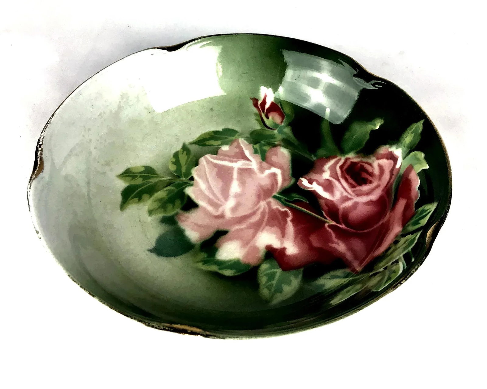 1800s Hand Painted Rose Pattern Serving Bowl - 8