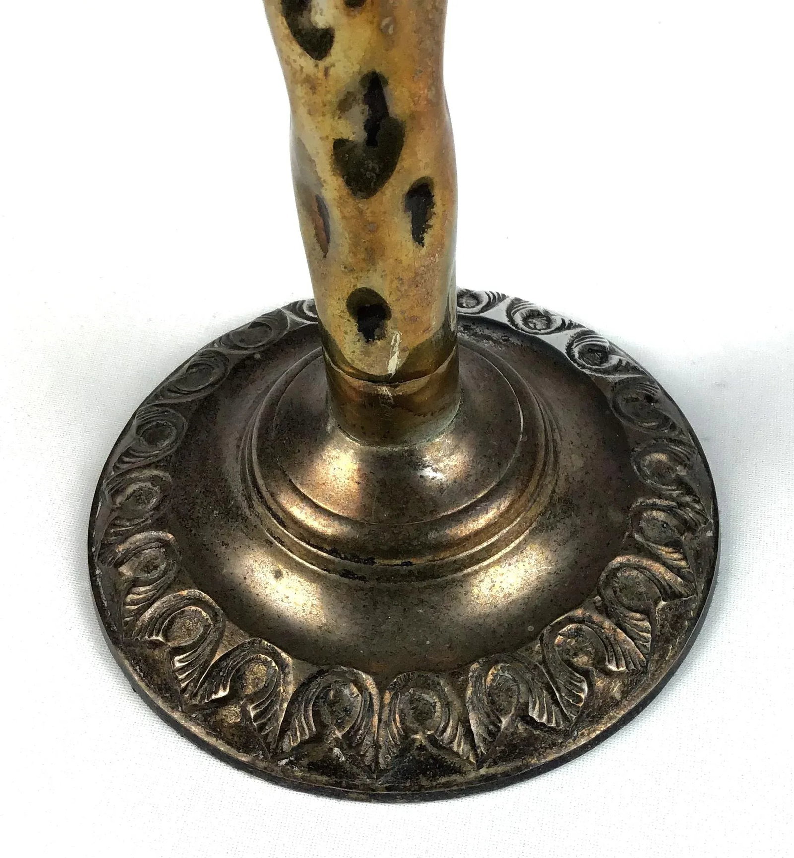Tall Vintage Brass Nickel Plated Palm Tree Candle Holder - 4