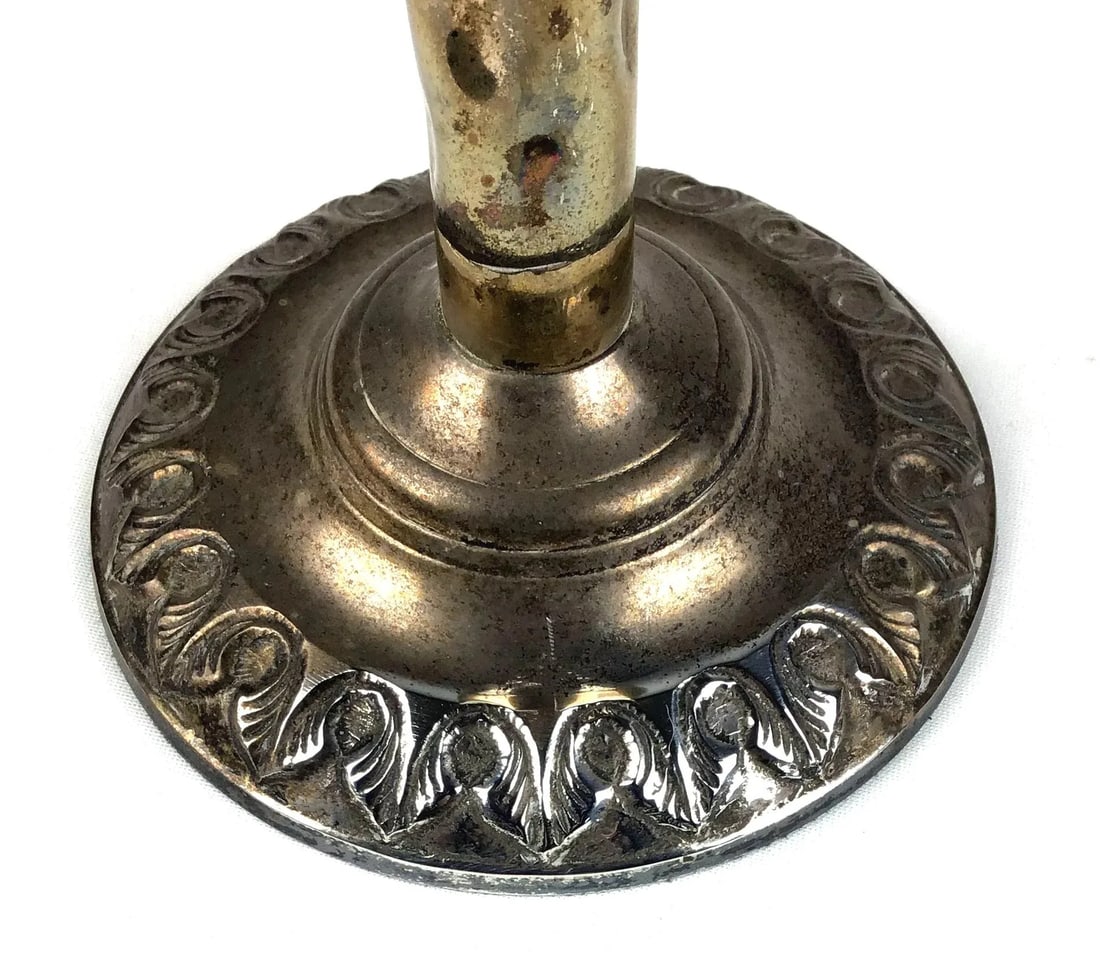 Tall Vintage Brass Nickel Plated Palm Tree Candle Holder - 9