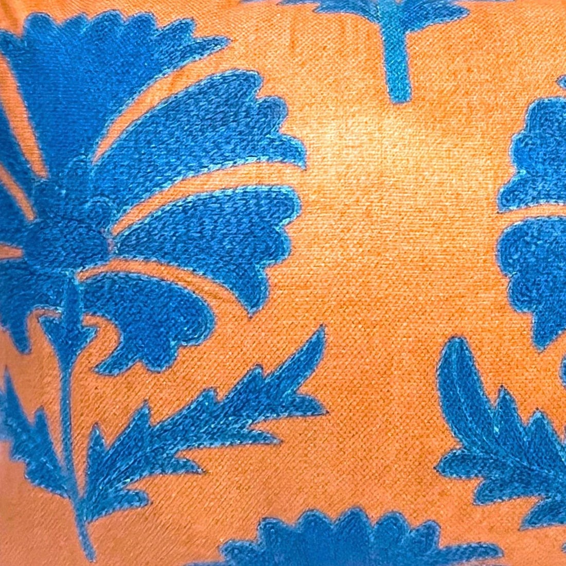 Cerulean Blue on Tan Suzani Pillow - Down Filled - 2