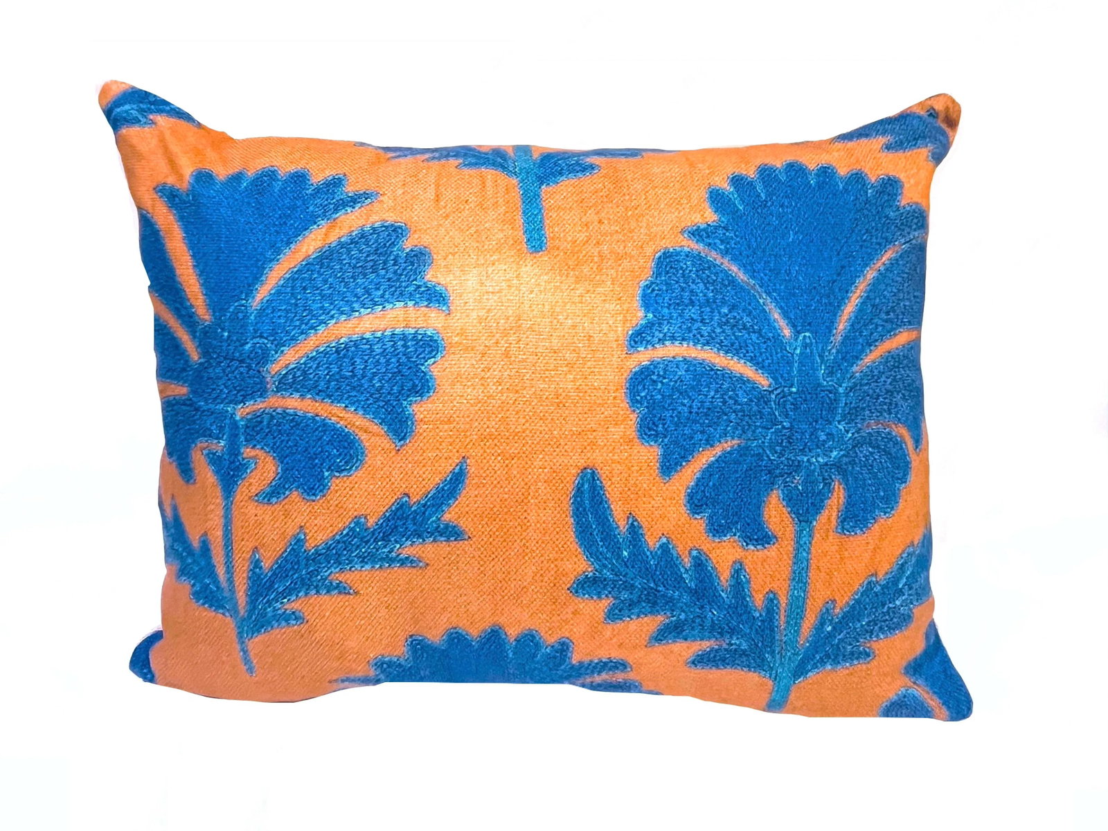 Cerulean Blue on Tan Suzani Pillow - Down Filled - 3